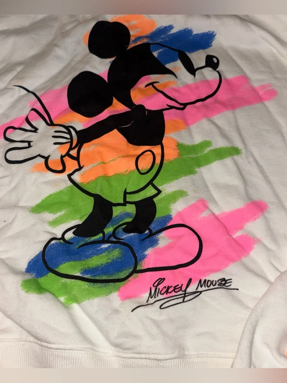 Zara White Kids Sweatshirt with Neon Brushstroke Mickey Graphic